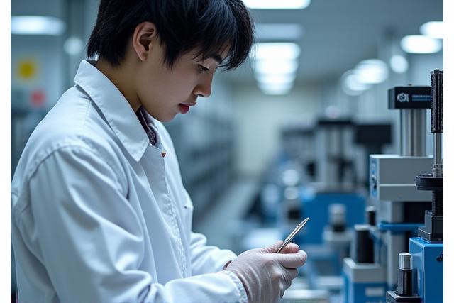 入荷材料の硬度検査を行う検査員